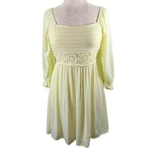LC Lauren Conrad Mini Dress Womens Small Yellow Babydoll‎ Coquette Girl Crochet